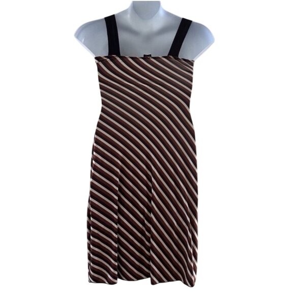 Brown & White Striped Gidani Sleeveless Dress With Belted Waist & Silver Buckle - Picture 3 of 8